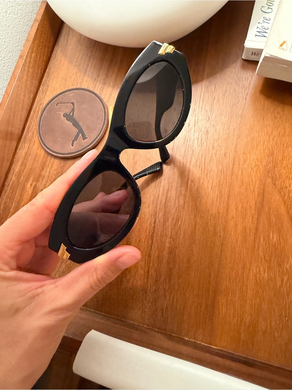 Bottega Veneta Black Sunglasses with Gold Details - Picture 3 of 6